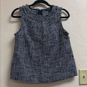 Banana Republic Sleeveless Tweed Shell Top in Navy and White